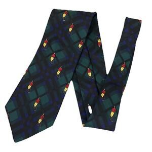 VTG 80s Alynn Neckwear Golf Navy Blue Plaid Necktie Golfer Golfing Tie 54x3.5